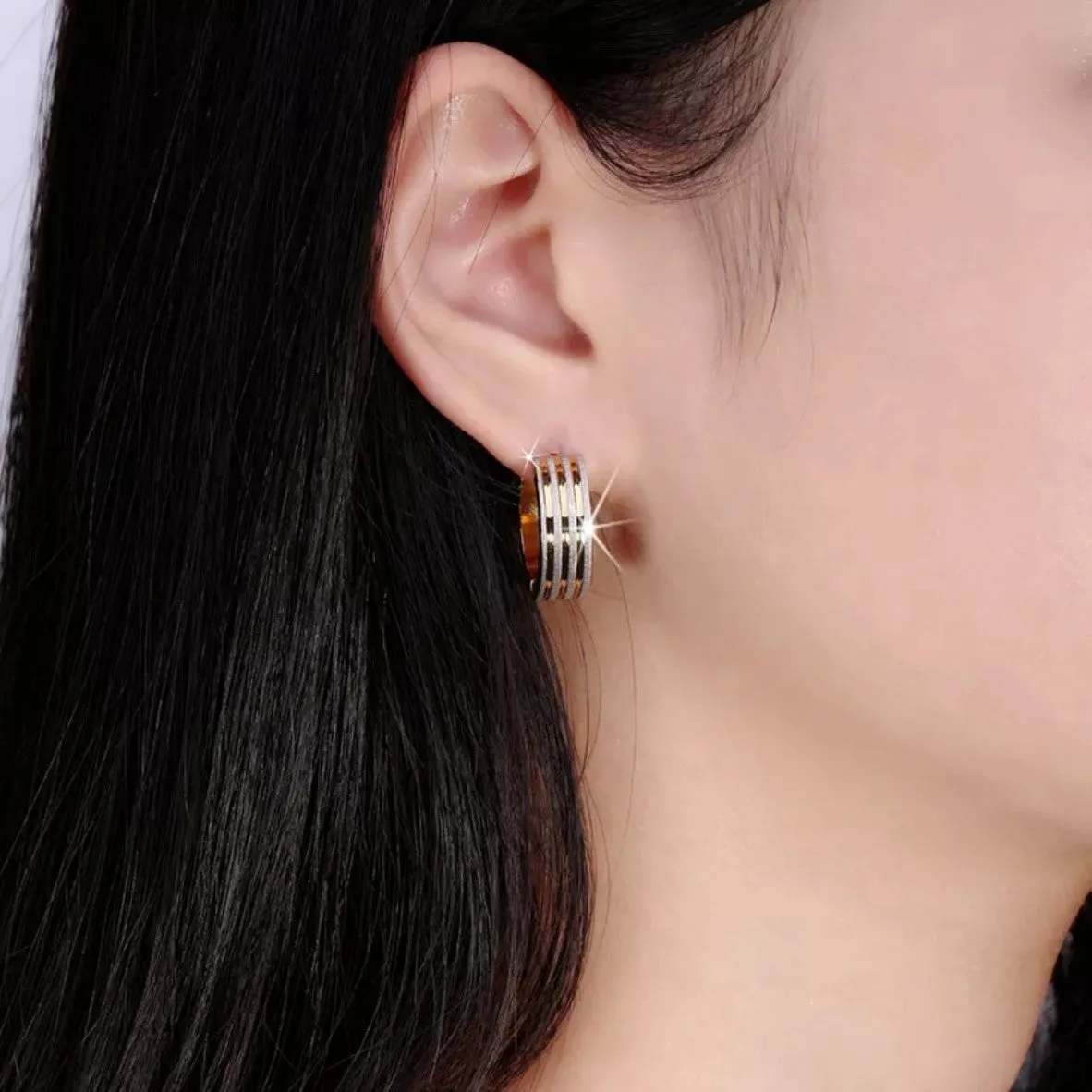 Stylish Gold & Silver Striped Hoop Earring