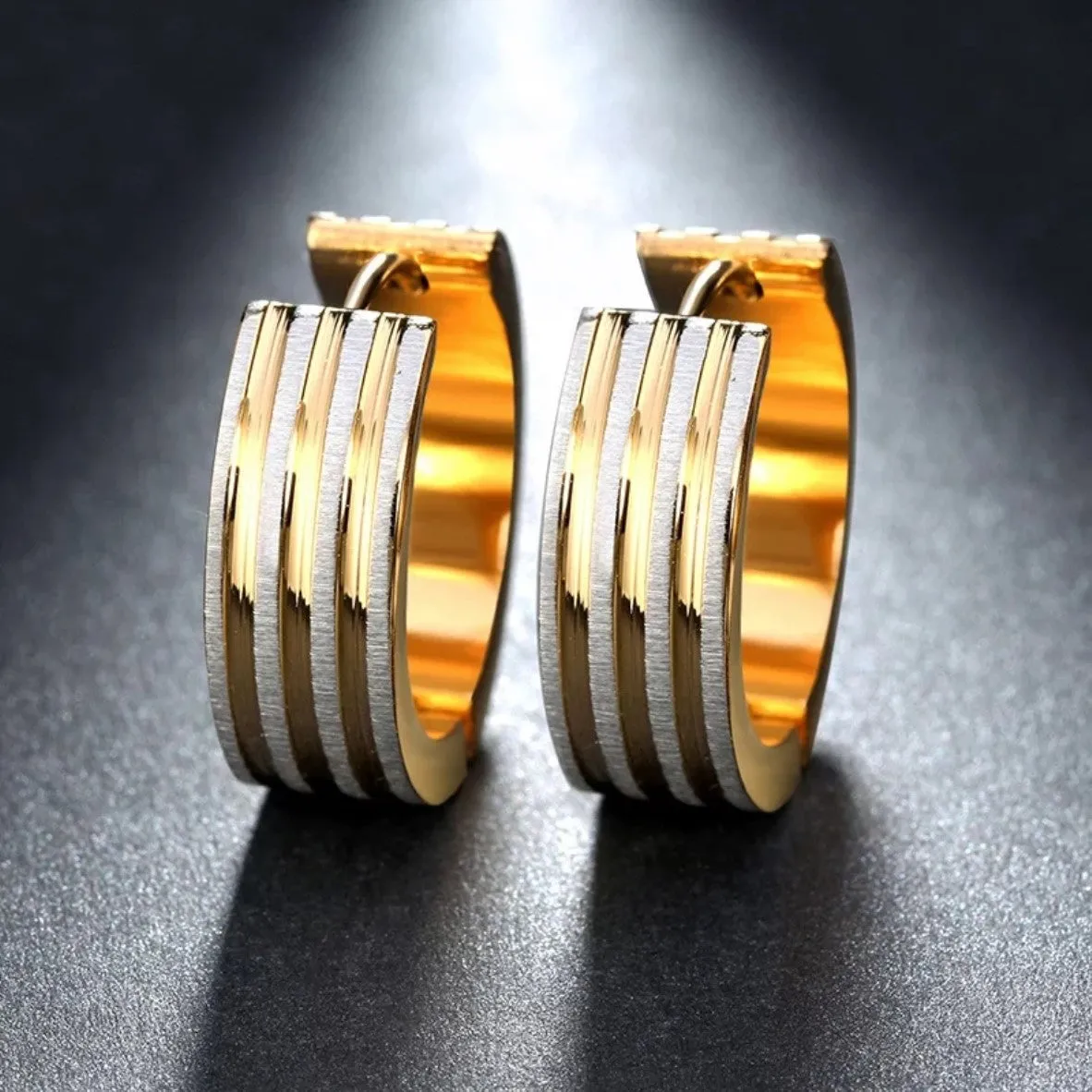 Stylish Gold & Silver Striped Hoop Earring