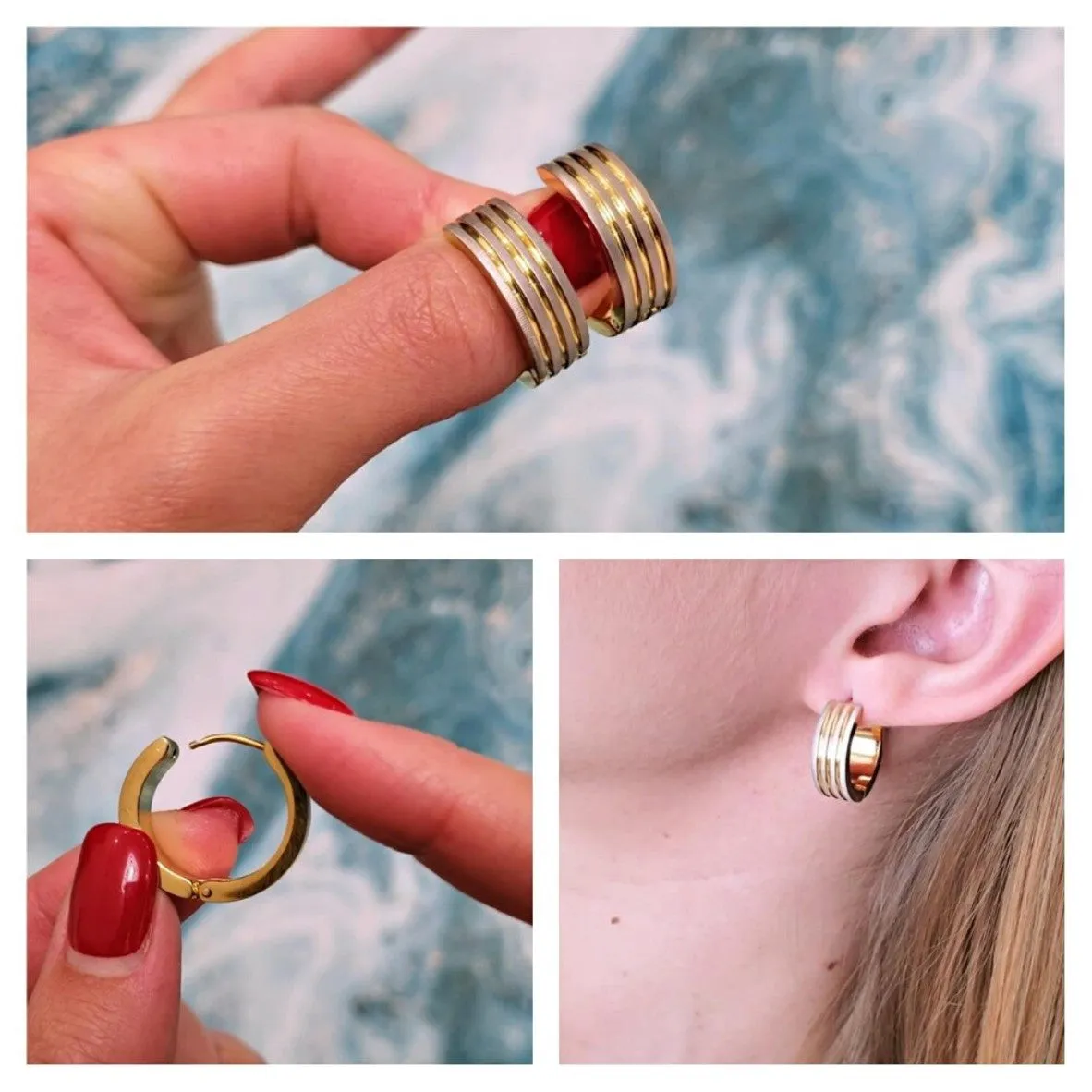 Stylish Gold & Silver Striped Hoop Earring