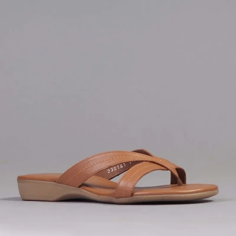 Wider Fit Crossover Flat Thong Sandal in Tan – 12436