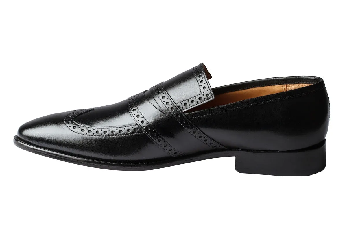 WINGCAP BROGUE PENNY LOAFER – BLACK