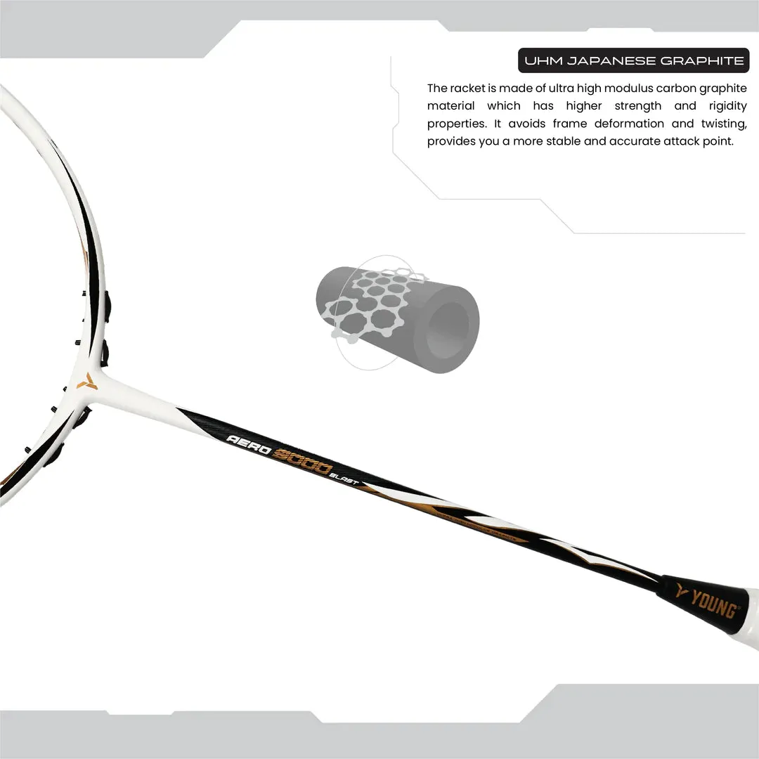 Young Aero 9000 Blast Badminton Racket (Strung) | Black/White