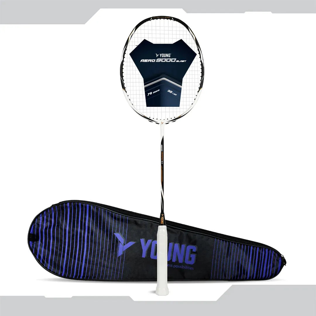 Young Aero 9000 Blast Badminton Racket (Strung) | Black/White