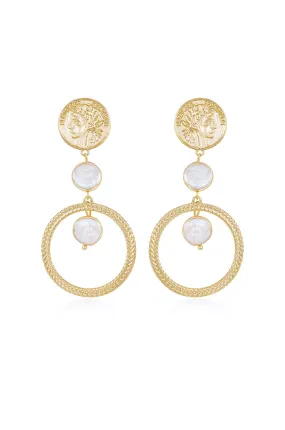 Your Majesty Coin & Freshwater Pearl Drop 18k Gold Plated Earrings